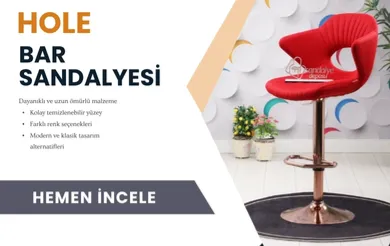 Hole Bakır Renk Bar Sandalyesi (Kırmızı Kumaş)