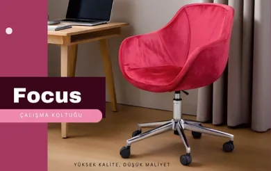 Focus Çalışma Koltuğu Krom Yıldız Ayaklı (Fuşya Kumaş)