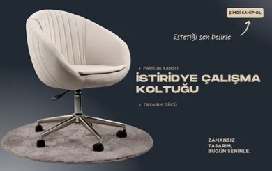 İstiridye Krom Ayaklı Çalışma Koltuğu (Krem Kumaş)