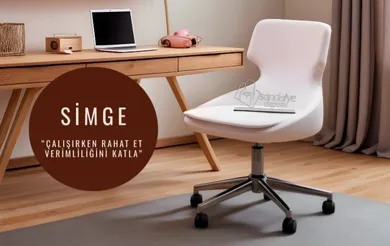 Simge Krom Yıldız Ayaklı Çalışma Koltuğu (Beyaz Deri)