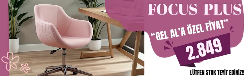 Focus Plus Krom Ayaklı Çalışma Koltuğu (Pembe Lakos Kumaş)