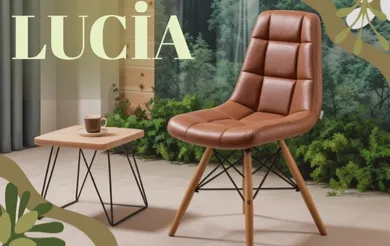 Lucia Natural Çubuk Ahşap Ayaklı Sandalye (Kahve Nubuk)