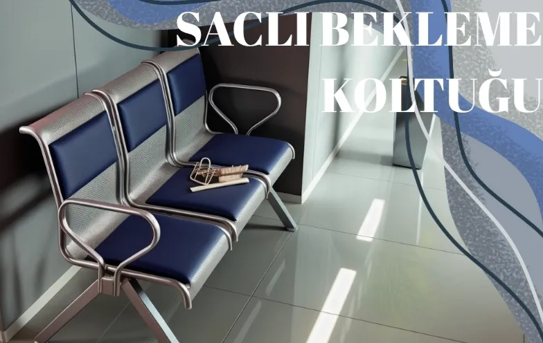 Saclı üçlü kollu bekleme koltuğu mavi derili
