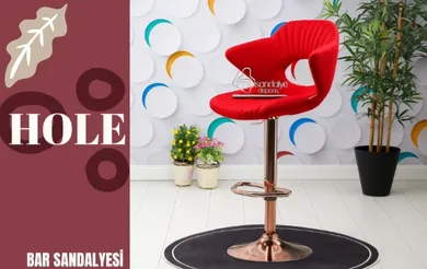 Hole Bakır Renk Bar Sandalyesi (Kırmızı Kumaş)