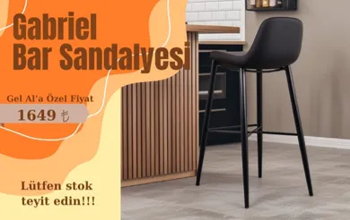 Gabriel Siyah Metal Ayaklı Bar Sandalyesi (Siyah Deri)