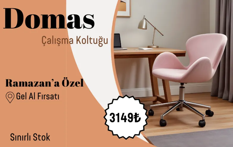 Domas Krom Ayaklı Çalışma Koltuğu (Pembe Kumaş)