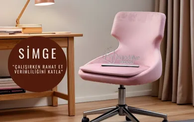 Simge Krom Yıldız Ayaklı Çalışma Koltuğu (Pembe Kumaş)