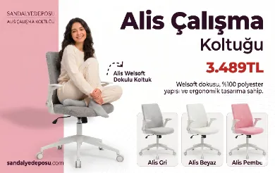 Alis Beyaz Plastik Ayaklı Hareketli Kollu Çalışma Koltuğu Ve Ofis Koltuğu ( Pembe Welsoft Kumaş)