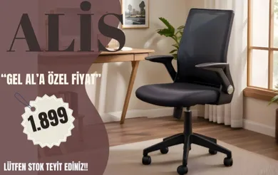 Alis Plastik Ayaklı Hareketli Kollu Çalışma Koltuğu (Siyah Fileli)