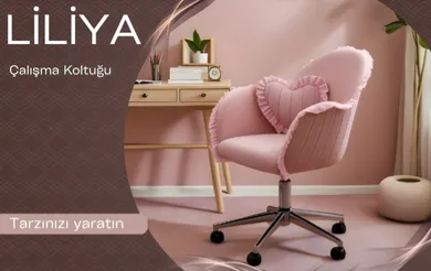 Liliya Krom Ayaklı Çalışma Koltuğu (Pembe Lakos Kumaş)