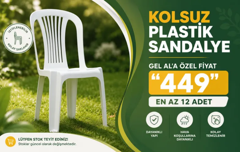 Kolsuz Plastik Sandalye Beyaz