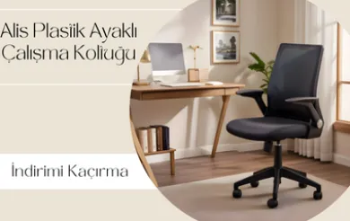 Alis Plastik Ayaklı Hareketli Kollu Çalışma Koltuğu (Siyah Fileli)