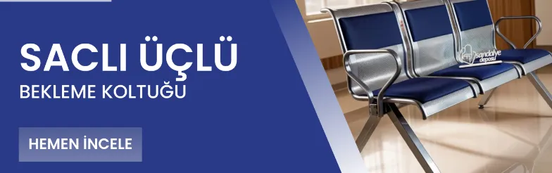 Saclı üçlü kollu bekleme koltuğu mavi derili